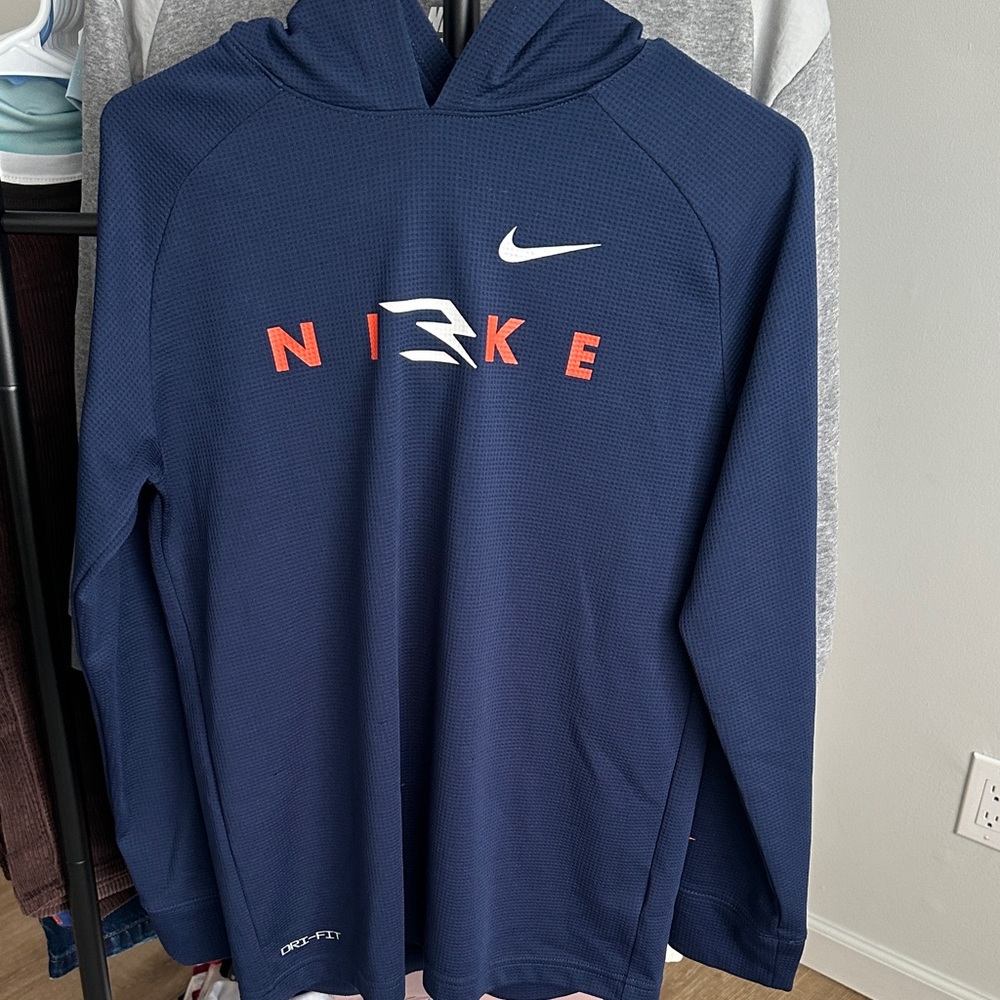 Nike Men's Navy Blue Hoodie with Orange Accents